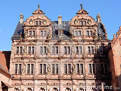 Heidelberg Castle â€“ palace in renaissance style - Ottheinrich building faÃ§ade with portrait gallery â€“ Germany Stock Photo